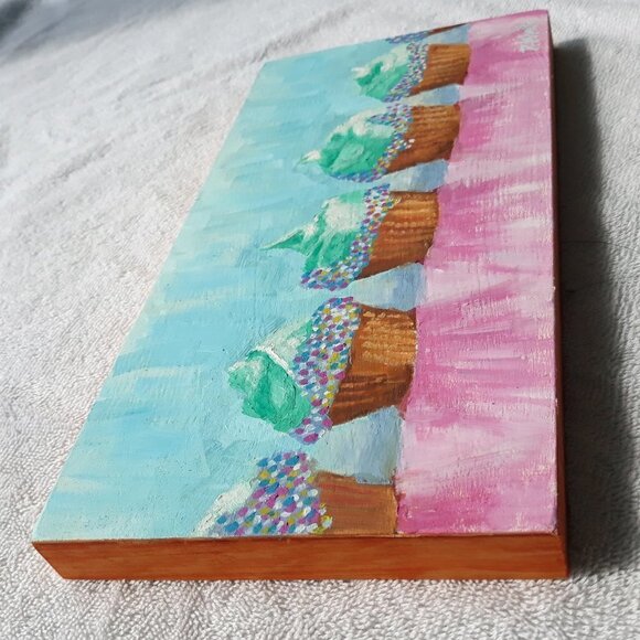 "Cupcakes" Original Oil Painting on Cradled wood panel 12 x 6" by Robin White - Picture 2 of 6